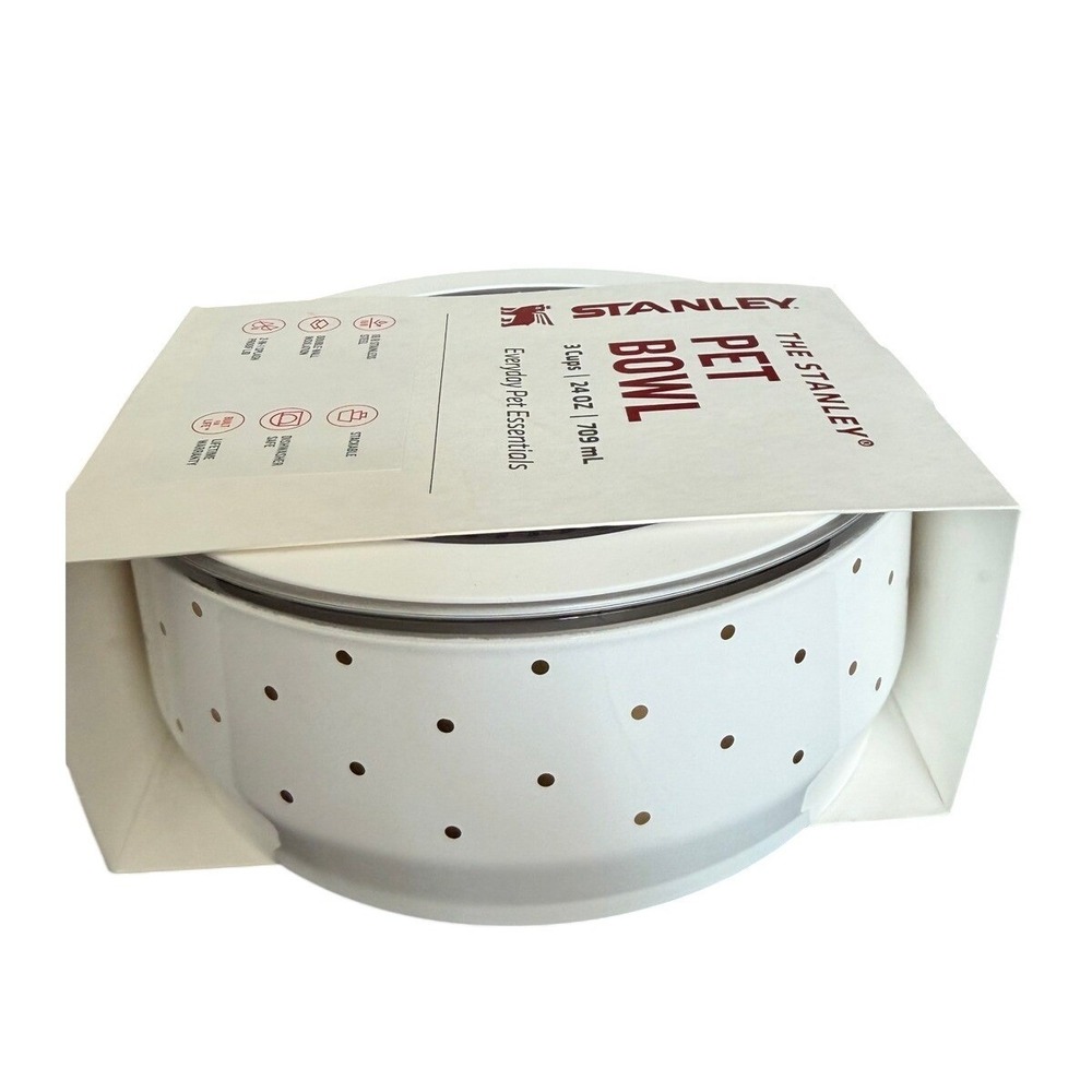 Stanley Pet Bowl 24oz Stainless Steel Insulated White Gold Polka Dot